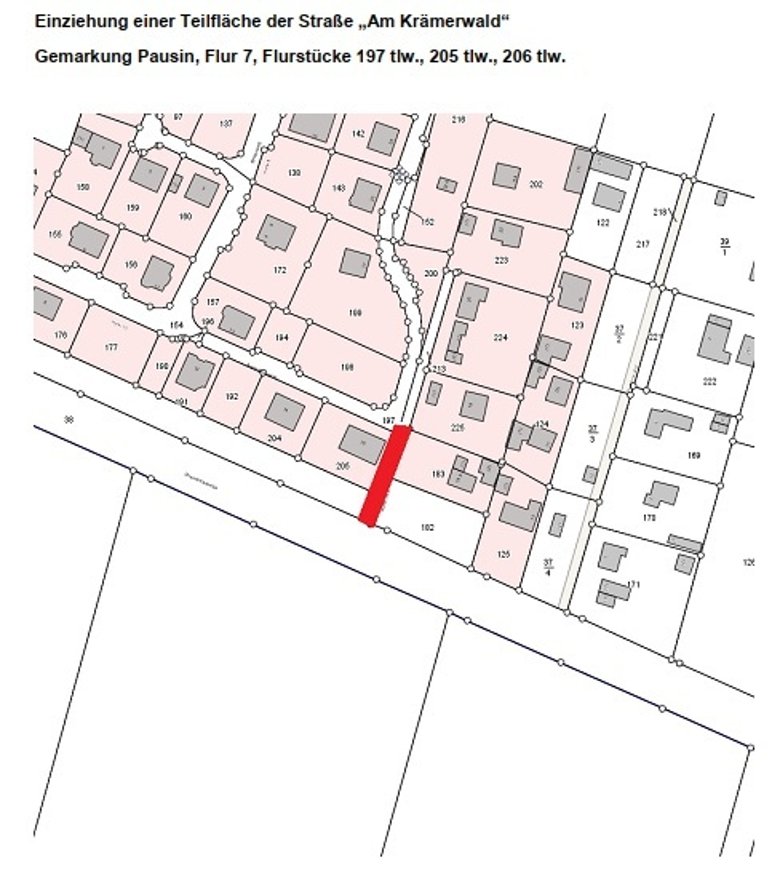 Lageplan Teilstückes der Straße „Am Krämerwald“
