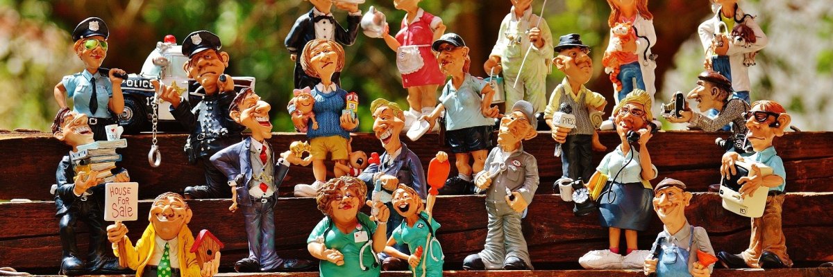 Berufsgruppen mit lusitgen Figuren dargestellt Berufsgruppen mit lustigen Figuren dargestellt